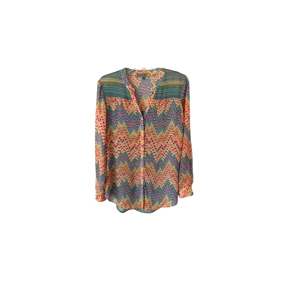 Figueroa & Flower Colorful Printed Chiffon Blouse V-neck Button Front Relaxed S